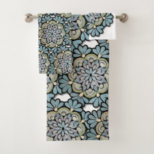 Colourful floral designs bath towel set