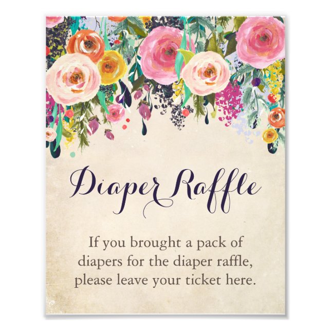 Colourful Floral Diaper Raffle Sign for Baby Showe (Front)