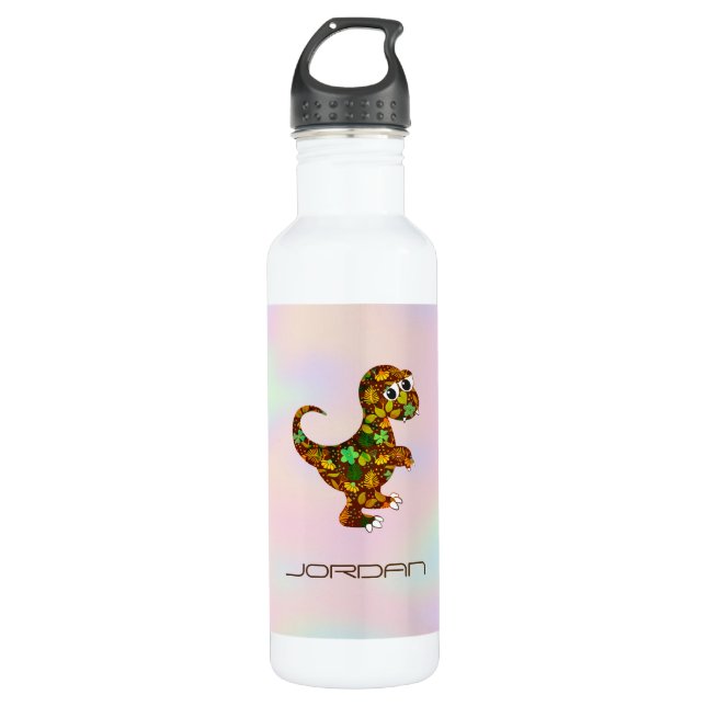 Colourful Floral Dinosaur 710 Ml Water Bottle (Front)