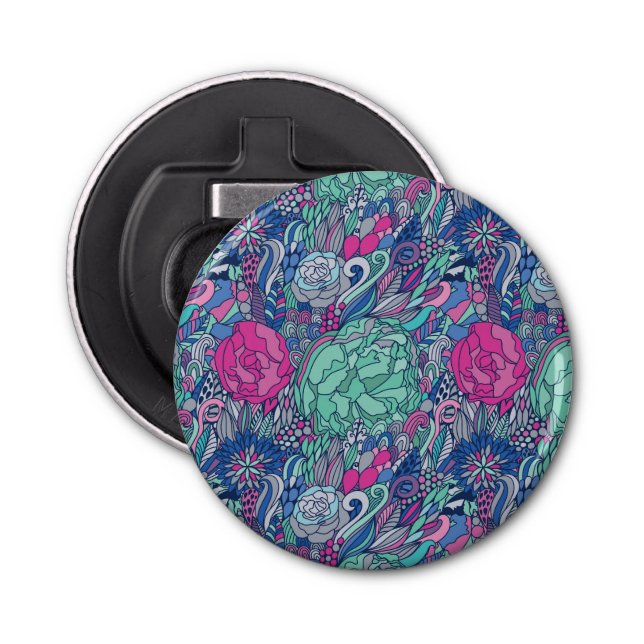 Colourful Floral Doodle Pattern Bottle Opener (Front)