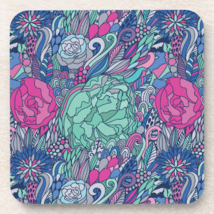 Colourful Floral Doodle Pattern Coaster