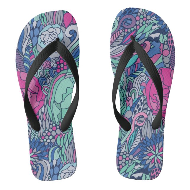 Colourful Floral Doodle Pattern Flip Flops (Footbed)