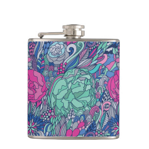 Colourful Floral Doodle Pattern Hip Flask