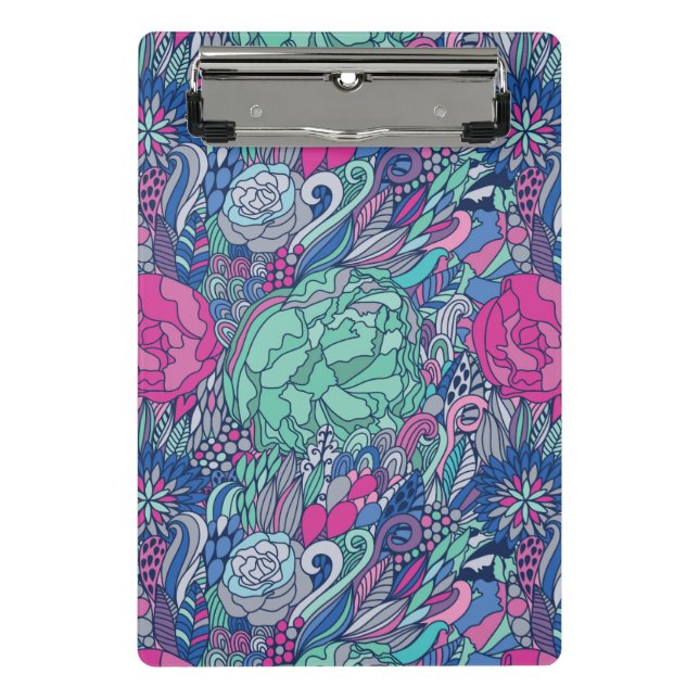 Colourful Floral Doodle Pattern Mini Clipboard (Front)