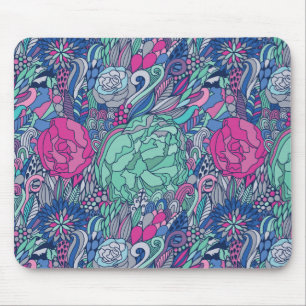 Colourful Floral Doodle Pattern Mouse Mat