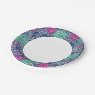 Colourful Floral Doodle Pattern Paper Plate