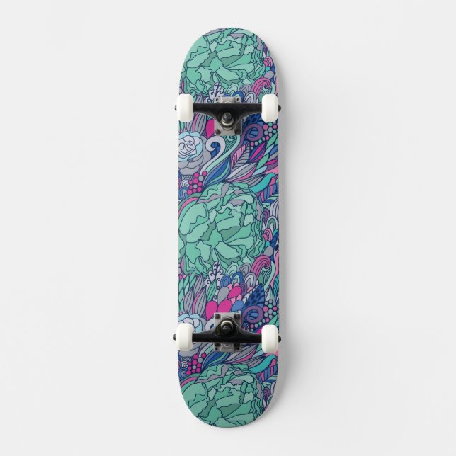 Colourful Floral Doodle Pattern Skateboard (Front)
