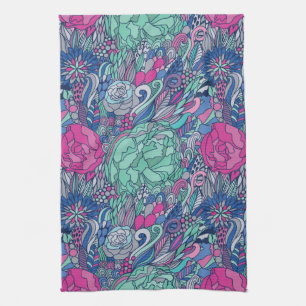 Colourful Floral Doodle Pattern Tea Towel
