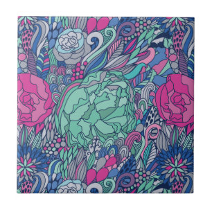 Colourful Floral Doodle Pattern Tile