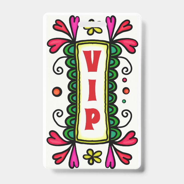 Colourful Floral Doodles VIP Party Badge ID Badge (Front)