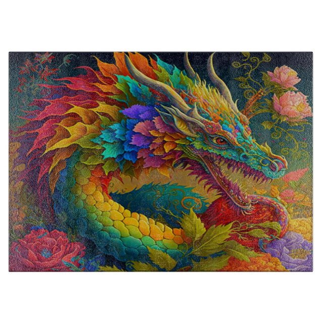 Colourful Floral Dragon Cutting Board (Front)