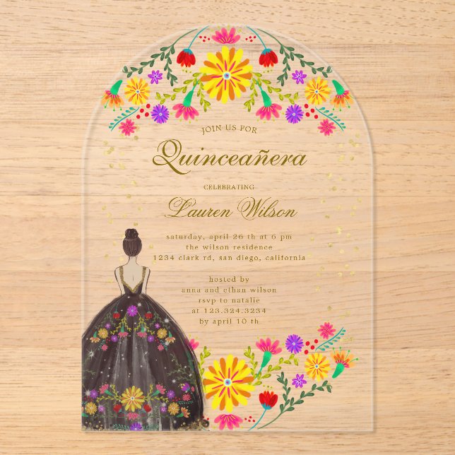 Colourful Floral Dress Quinceanera Invitation (Front)