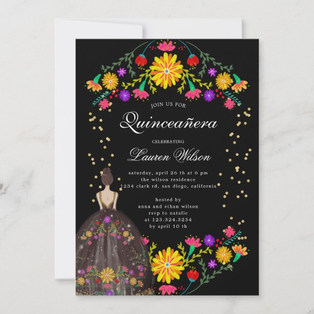 Colourful Floral Dress Quinceanera Invitation (Front)