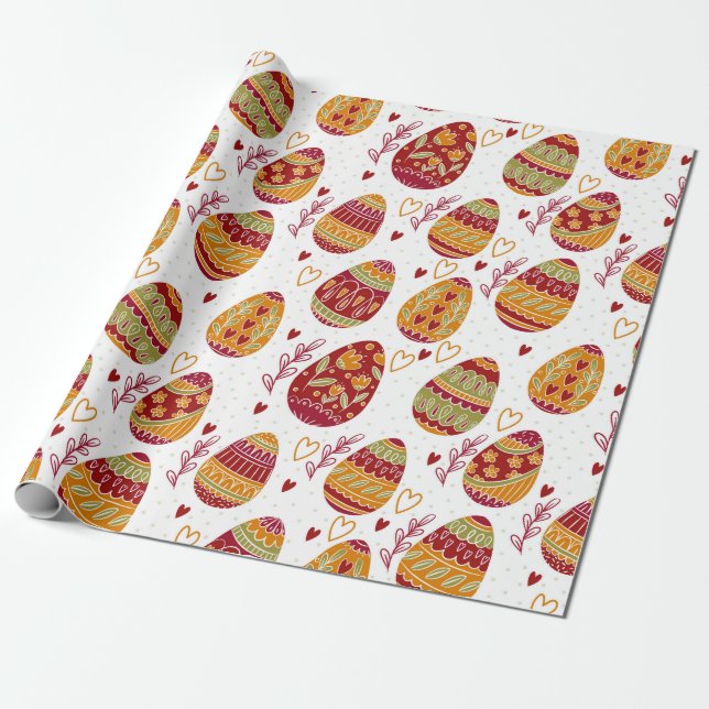 Colourful Floral Easter Eggs Wrapping Paper (Unrolled)