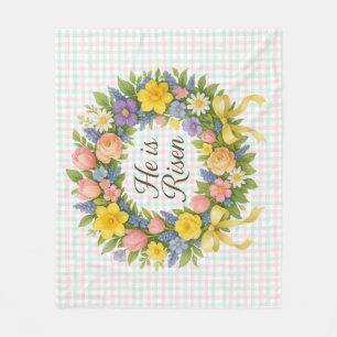 Colourful Floral Easter He is Risen wreath Fleece Blanket