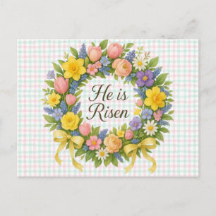 Colourful Floral Easter He is Risen wreath Holiday Postcard