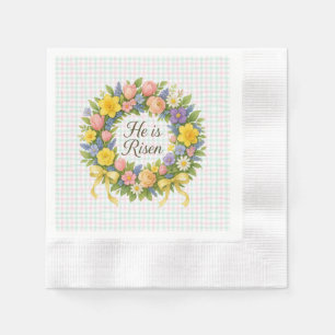 Colourful Floral Easter He is Risen wreath Napkin