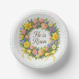 Colourful Floral Easter He is Risen wreath Paper Plate