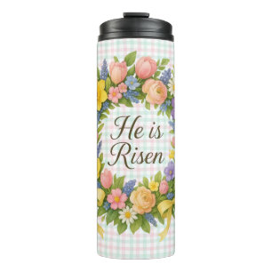 Colourful Floral Easter He is Risen wreath Thermal Tumbler