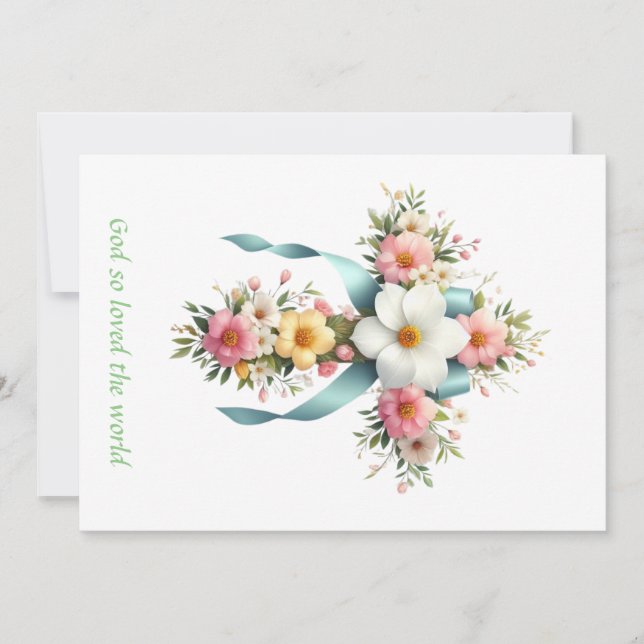 Colourful Floral Easter/Spring Cross Holiday Card (Front)