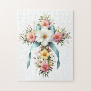 Colourful Floral Easter/Spring Cross Jigsaw Puzzle