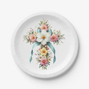 Colourful Floral Easter/Spring Cross Paper Plate