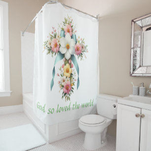 Colourful Floral Easter/Spring Cross Shower Curtain