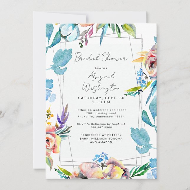 Colourful Floral Elegance Bridal Shower Invitation (Front)