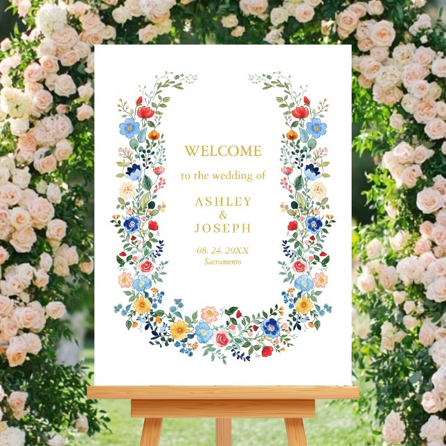 Colourful Floral Elegant Gold Wedding Welcome Poster (Creator Uploaded)