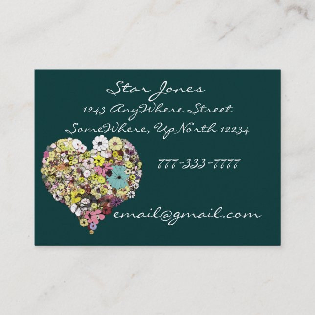 Colourful Floral Elegant Heart filled with flowers Business Card (Front)