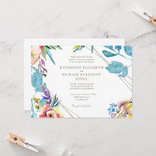 Colourful Floral Elegant Horizontal Wedding Invitation