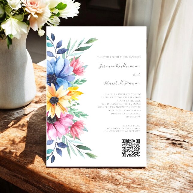 colourful floral elegant  qr code wedding website  invitation (elegant floral wedding website qr code wedding invitation, fully editable to suite your needs. )