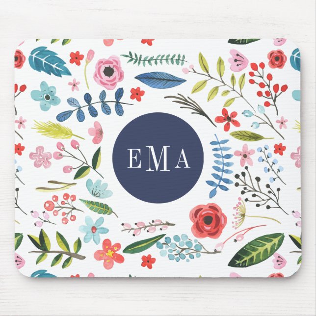 Colourful Floral Elements Watercolors Illustration Mouse Mat (Front)