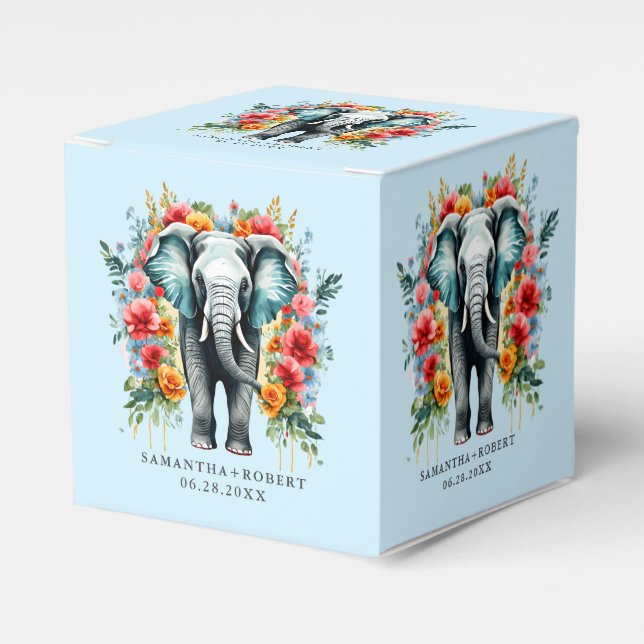 Colourful Floral Elephant Favour Box (Front Side)