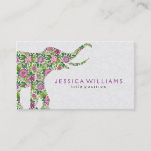 Colourful Floral Elephant Illustration Business Card