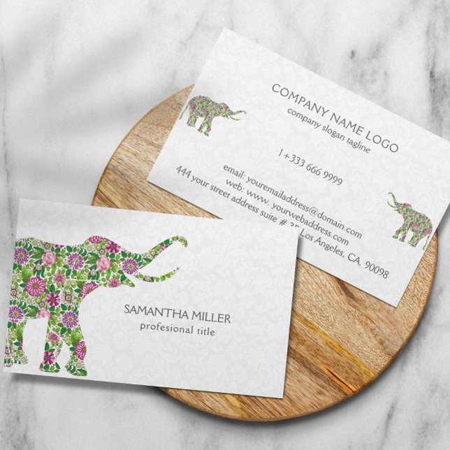 Colourful Floral Elephant Illustration Business Card (Creator Uploaded)