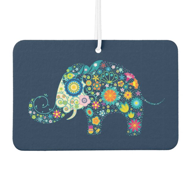 Colourful floral elephant illustration car air freshener (Front)