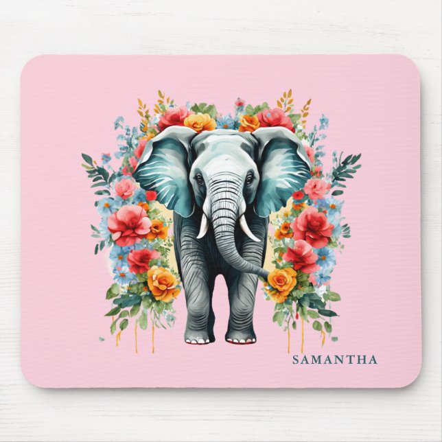 Colourful Floral Elephant Mouse Mat (Front)