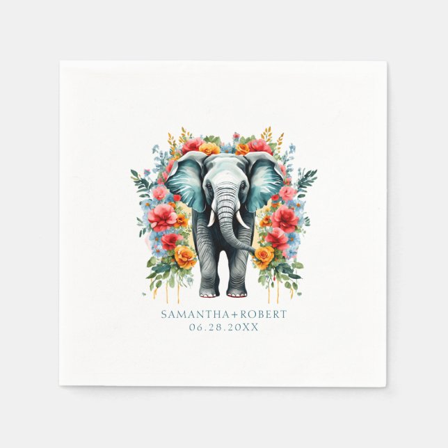 Colourful Floral Elephant Napkin (Front)