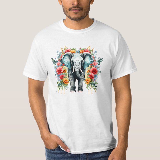 Colourful Floral Elephant T-Shirt (Front)