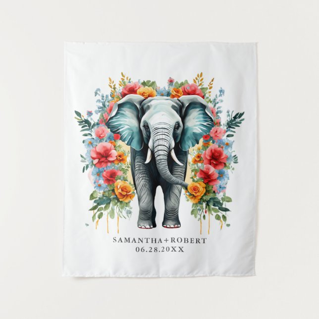 Colourful Floral Elephant Tapestry (Front)