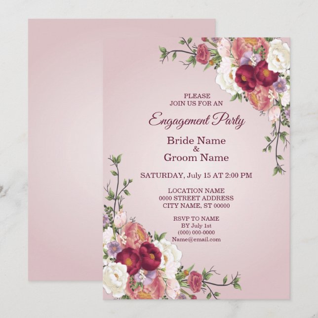 Colourful Floral Engagement Invitation (Front/Back)