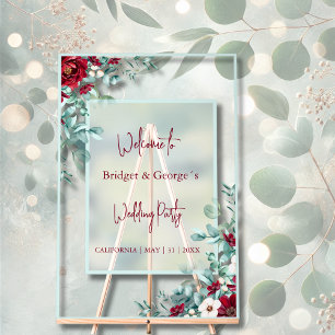 Colourful Floral eucalyptus Frosted Wedding Welcom Acrylic Sign