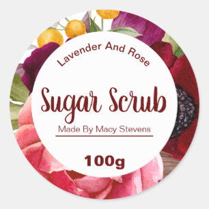 Colourful Floral Exfoliating Sugar Body Scrub Labe Classic Round Sticker