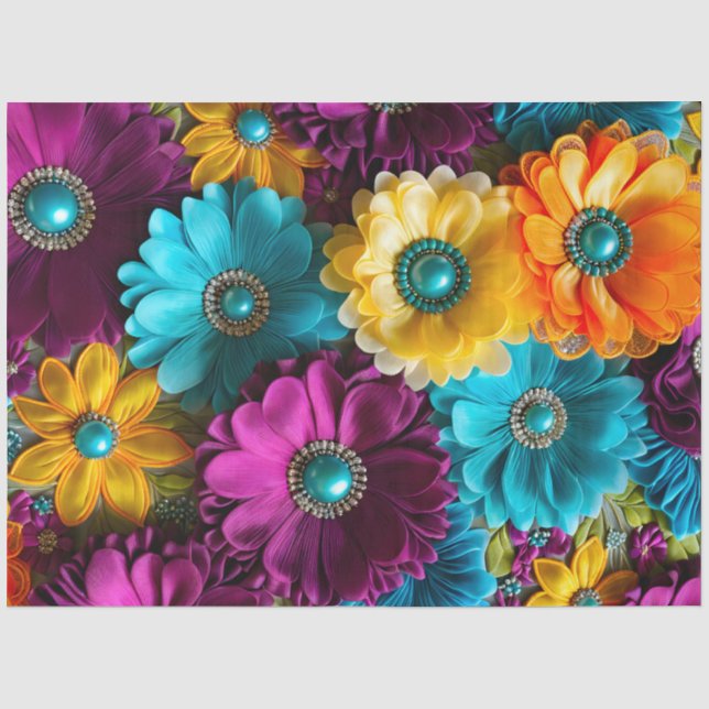 Colourful Floral Fabric Art Tissue Paper (Front)