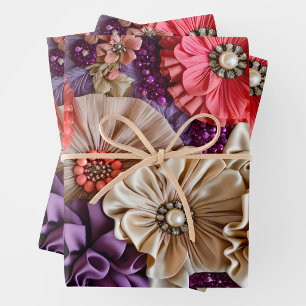 Colourful Floral Fabric Art Wrapping Paper Sheets