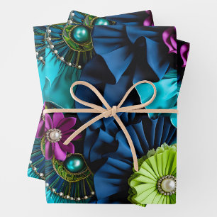 Colourful Floral Fabric Art Wrapping Paper Sheets