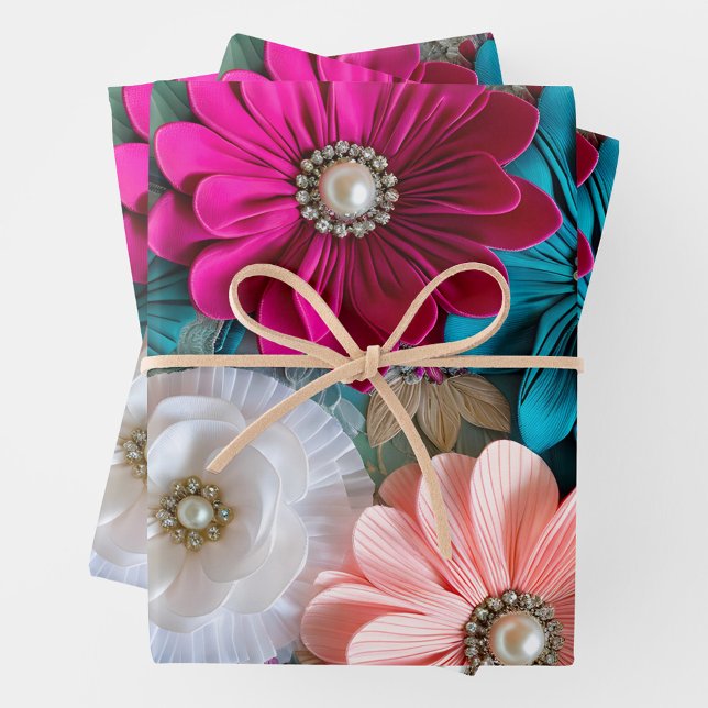Colourful Floral Fabric Art Wrapping Paper Sheets (Creator Uploaded)