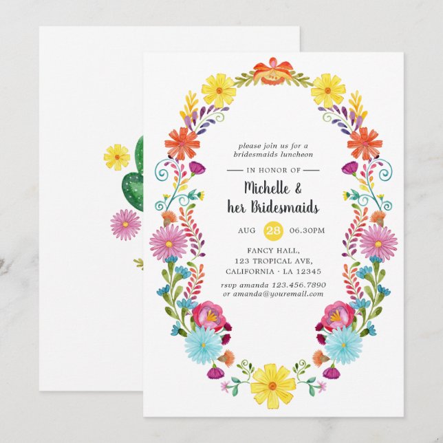 Colourful Floral Fiesta Bridesmaids Luncheon Invitation (Front/Back)