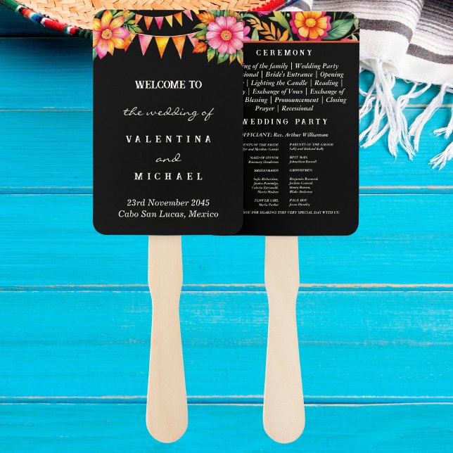 Colourful Floral Fiesta Mexican Wedding Program Hand Fan (Creator Uploaded)